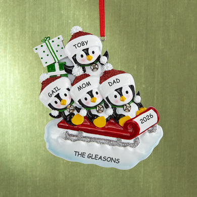 Sledding Penguin Family Ornament