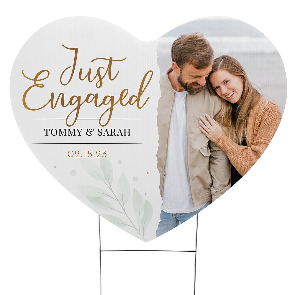 Just Engaged Photo Heart Yard Sign - Small