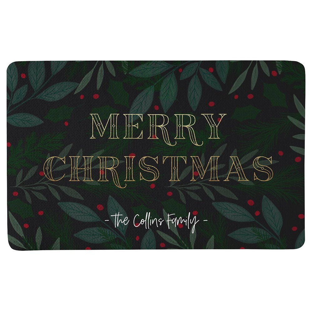 Merry Christmas Holly Doormat - 17x27