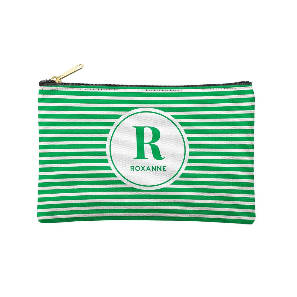 Striped Name Zipper Pouch - Small - Green