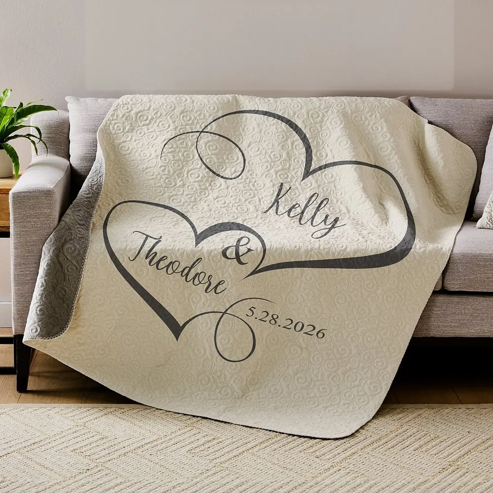Two Hearts One Love Quilted Throw