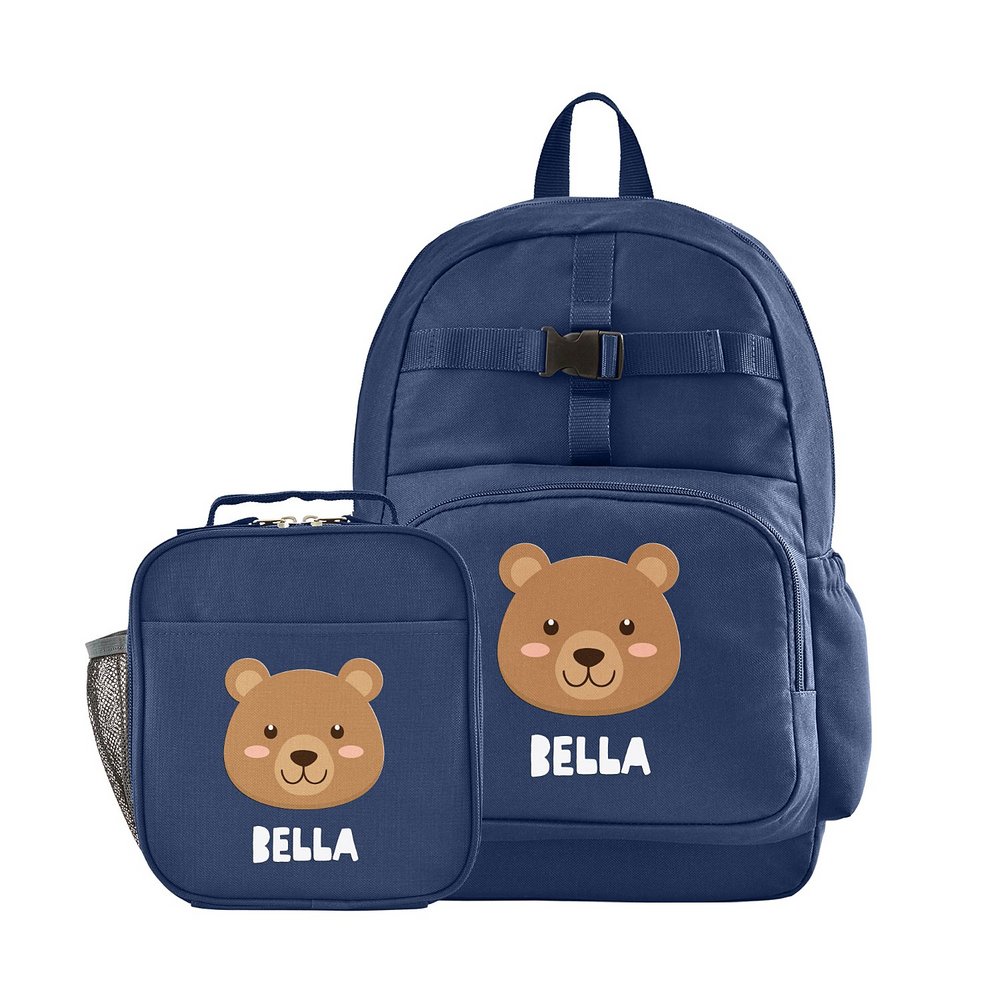 Cheerful Animals Backpack + Lunch Box - Navy - Bear