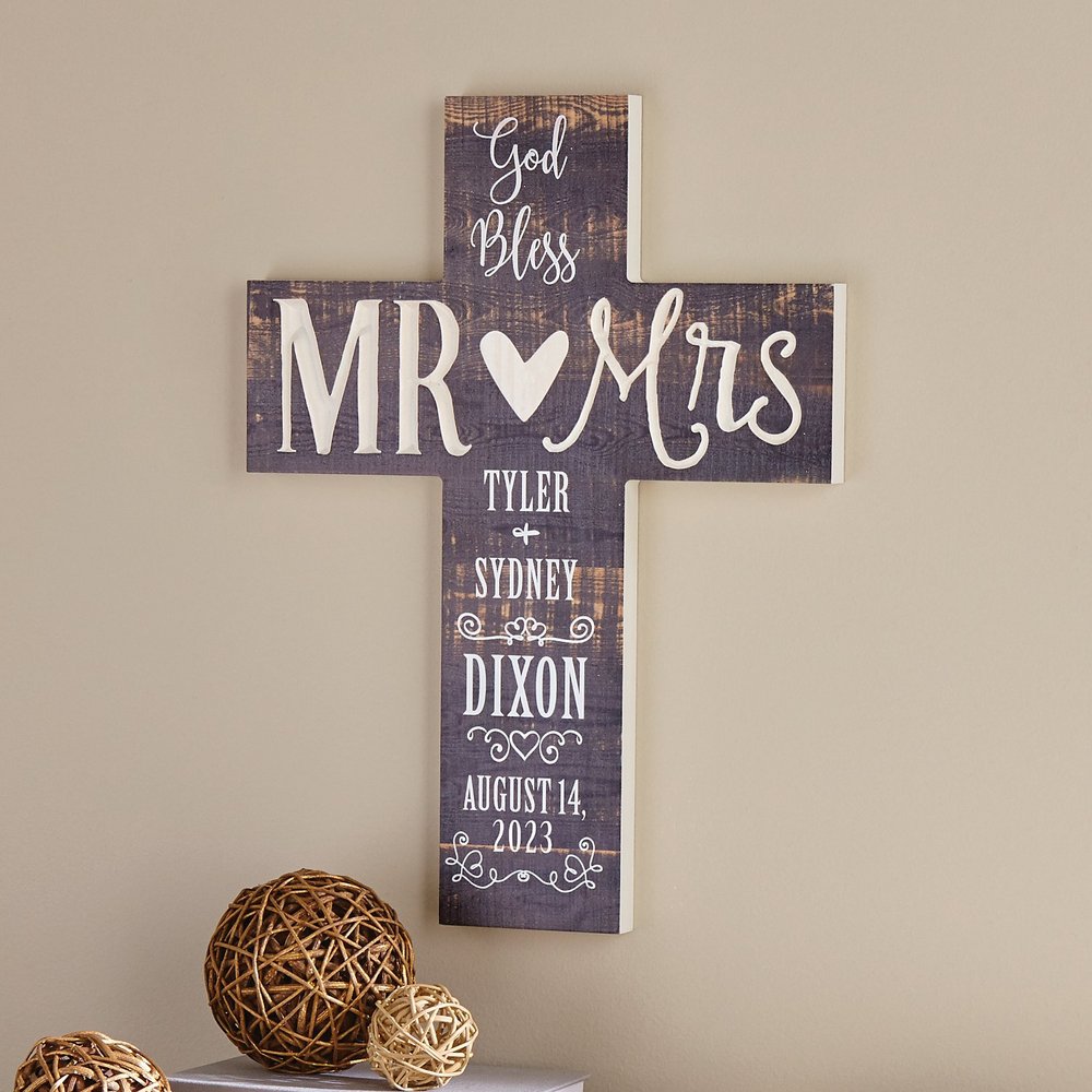 God Bless Mr. & Mrs. Wooden Cross