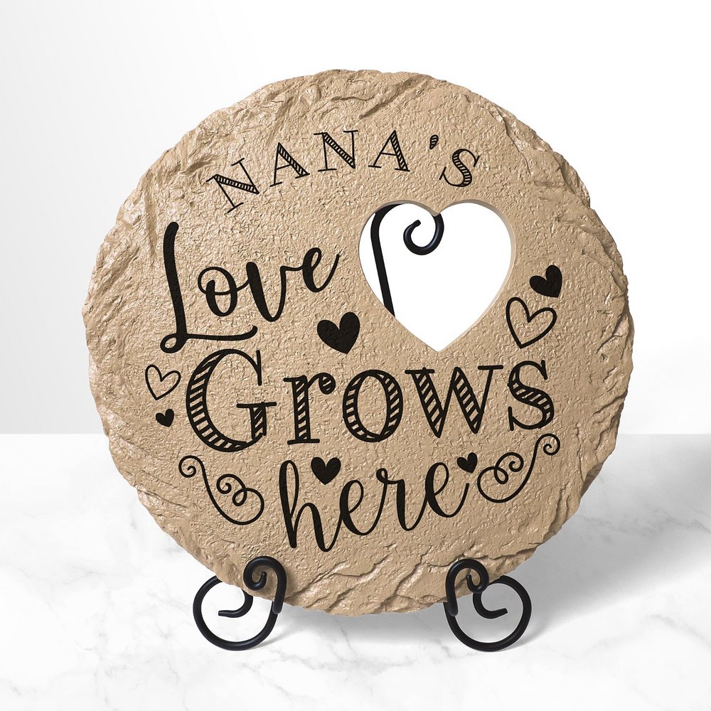 Love Grows Here Round Brown Garden Stone