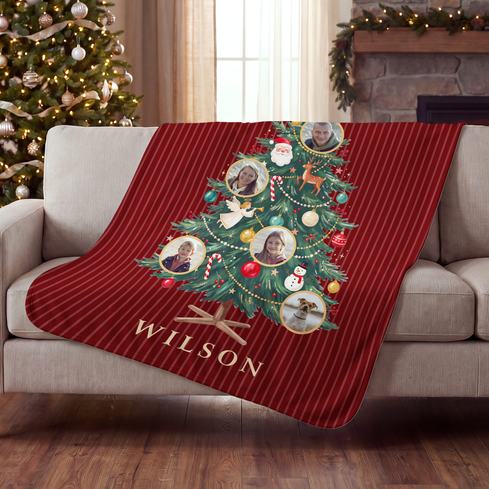Family Photos Christmas Tree Personalized Plush Blanket