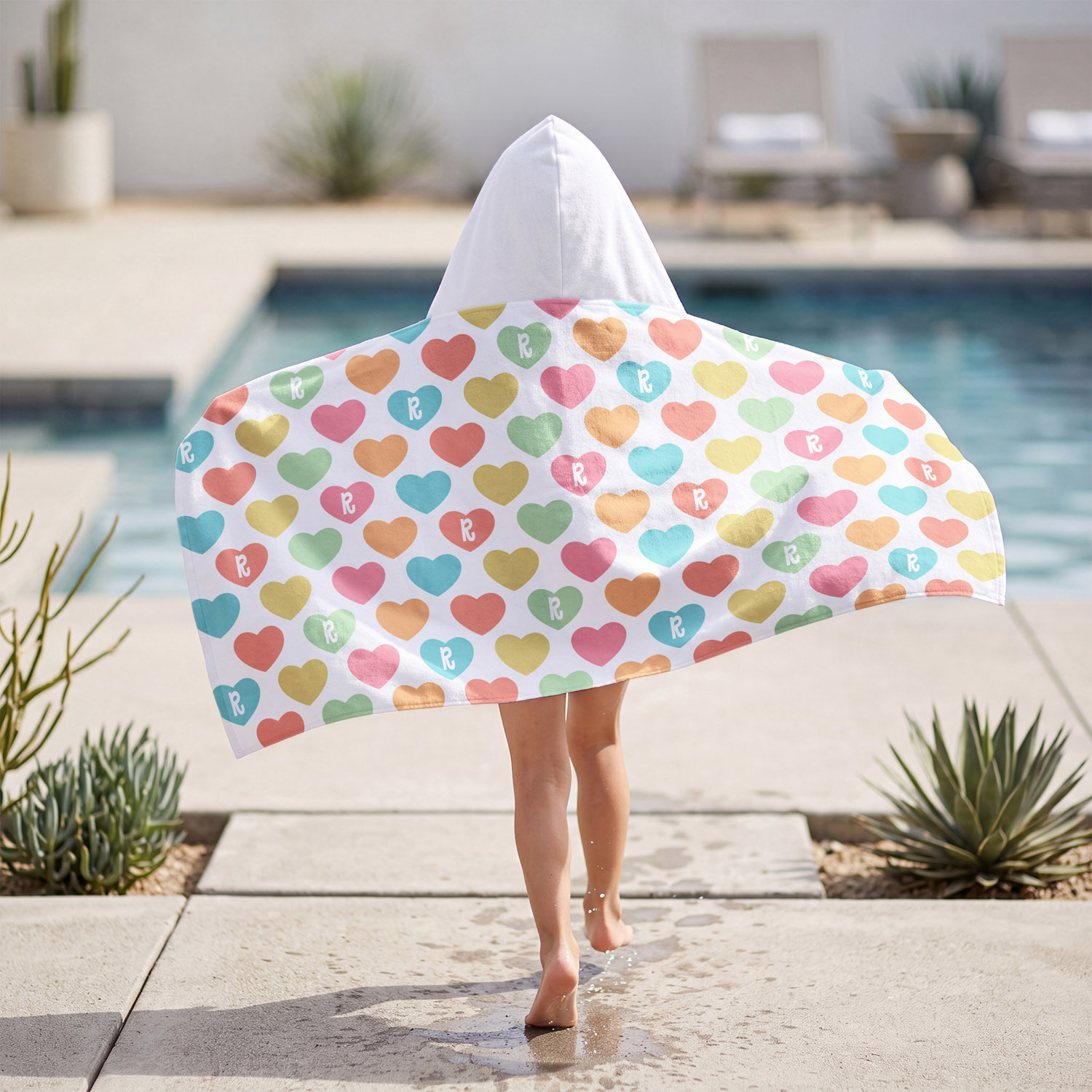 Pastel Hearts Hooded Beach Towel