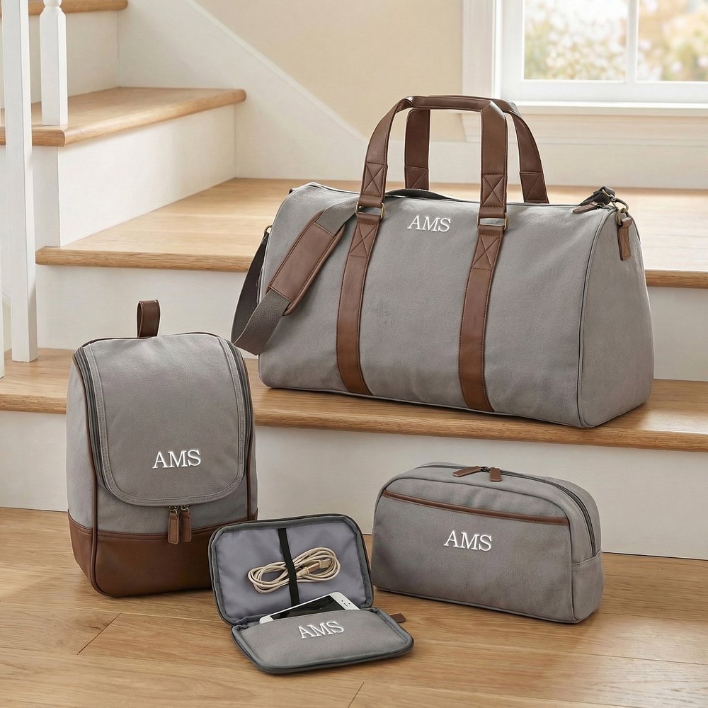 Canvas & Faux Leather Personalized Travel Set