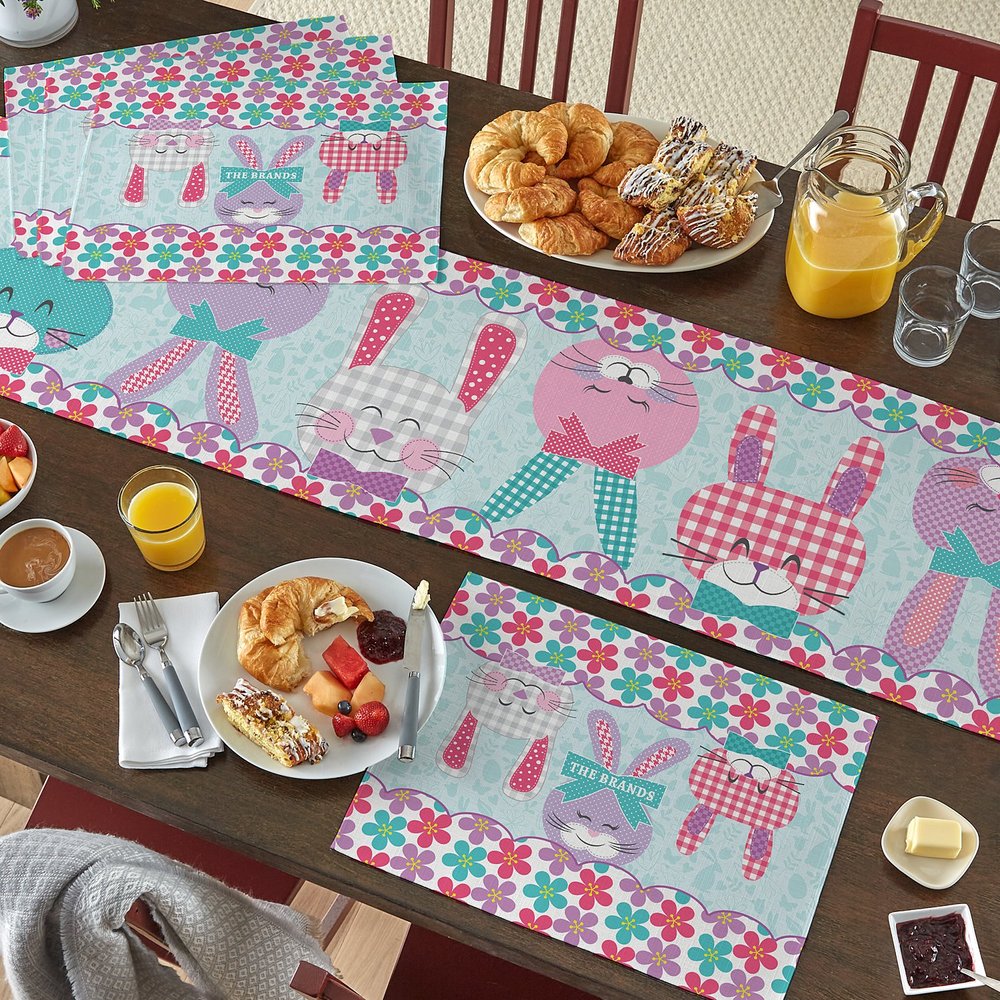 Bunny Gathering Personalized Table Runner & Placemats