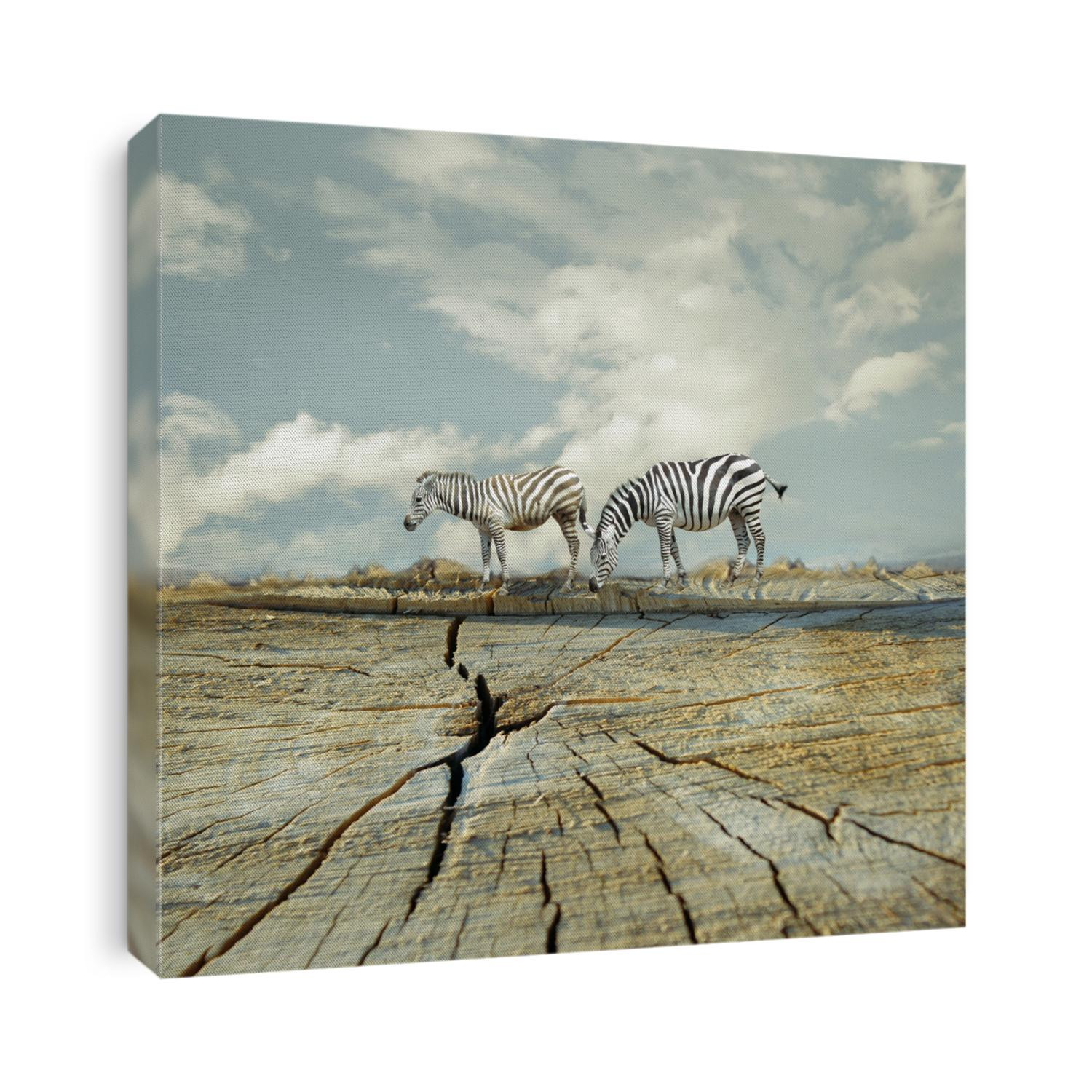 Two zebras in a surreal landscape