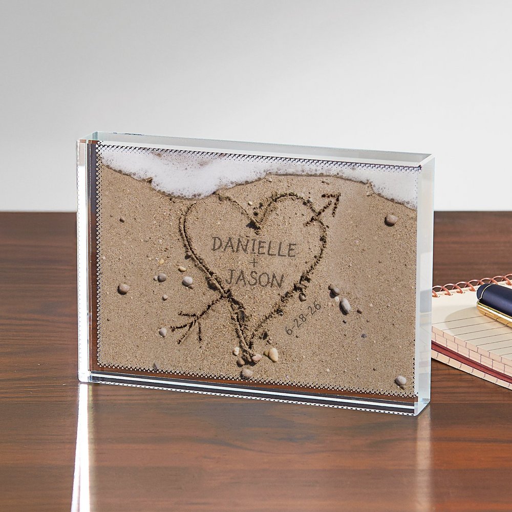 Love in the Sand Personalized Glass Block