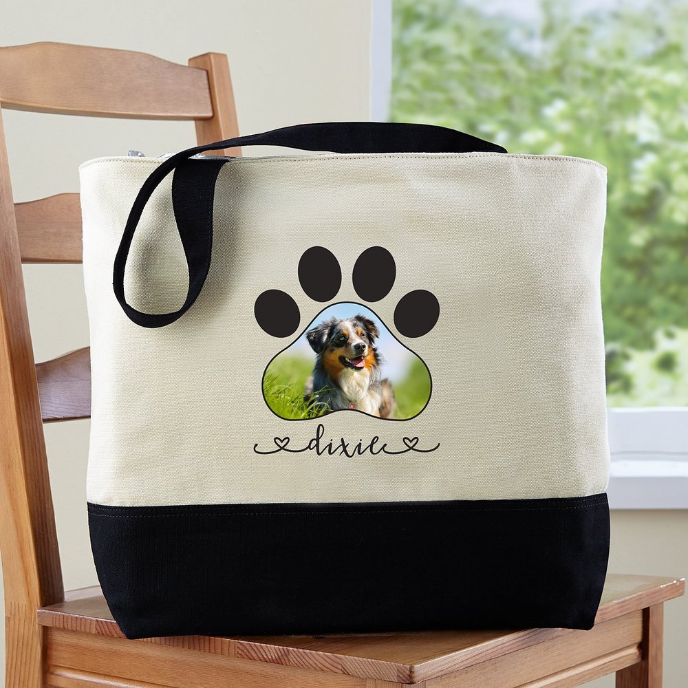 Paw Print Personalized Photo Zippered Tote Bag