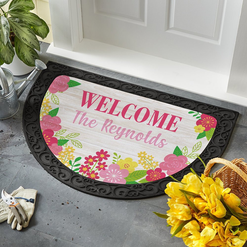Blossoming Florals Personalized Semi-Circle Doormat