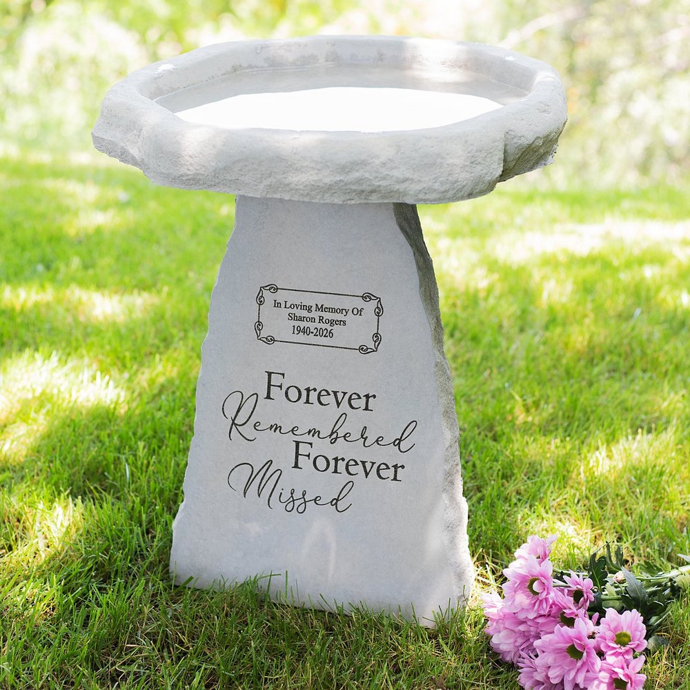 Forever Missed Memorial Cast Stone Personalized Bird Bath