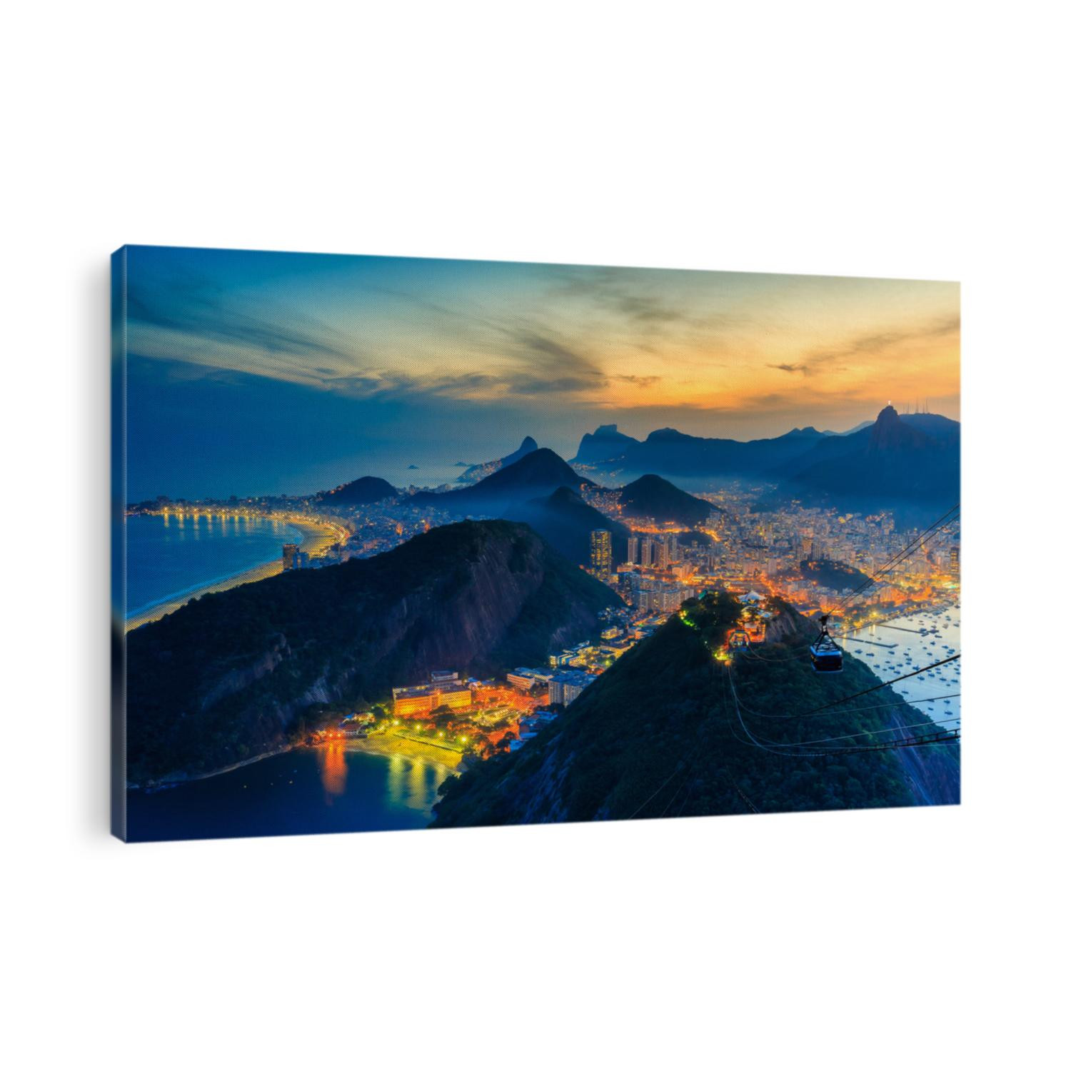 Night view of Copacabana beach, Urca and Botafogo from Sugar Loaf in Rio de Janeiro