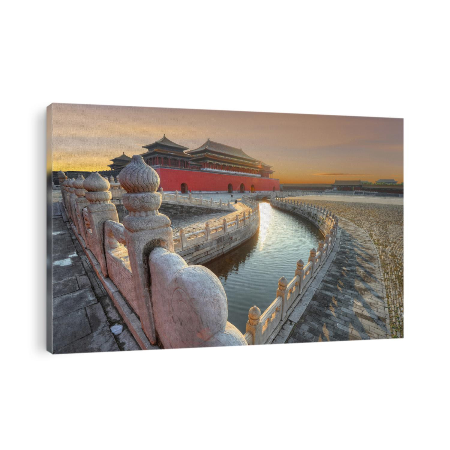 Forbidden City in China during sunset with view of bridge and canal