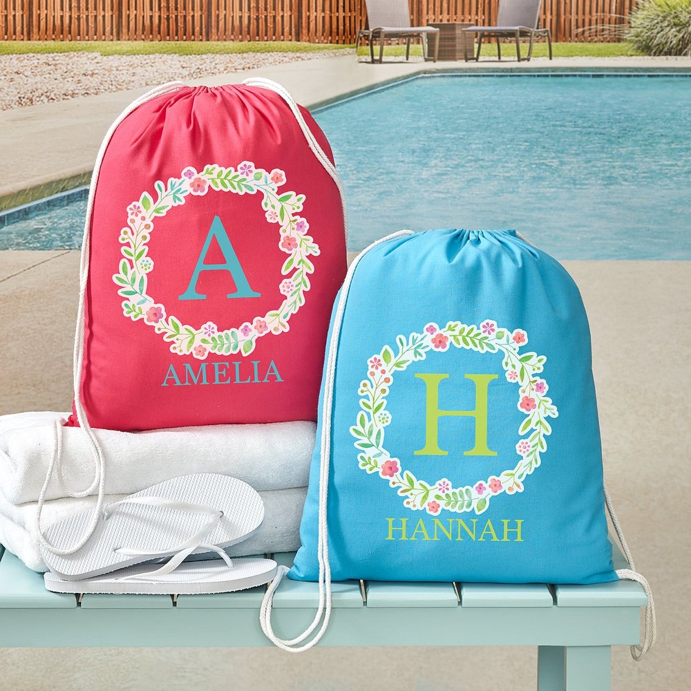 Floral Garland Personalized Drawstring Bag