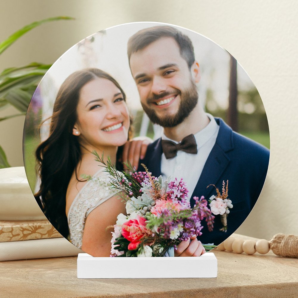 Captivating Memories Personalized Photo Wood Circle with Stand
