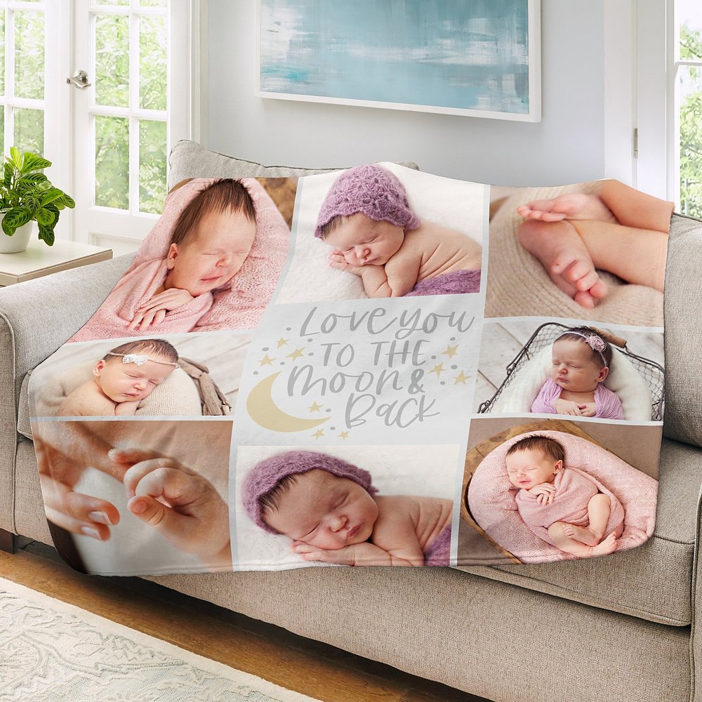 Adore You To The Moon Personalized Photo Plush Blanket