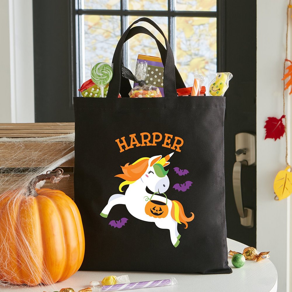 Pumpkincorn Halloween Black Personalized Trick-or-Treat Bag