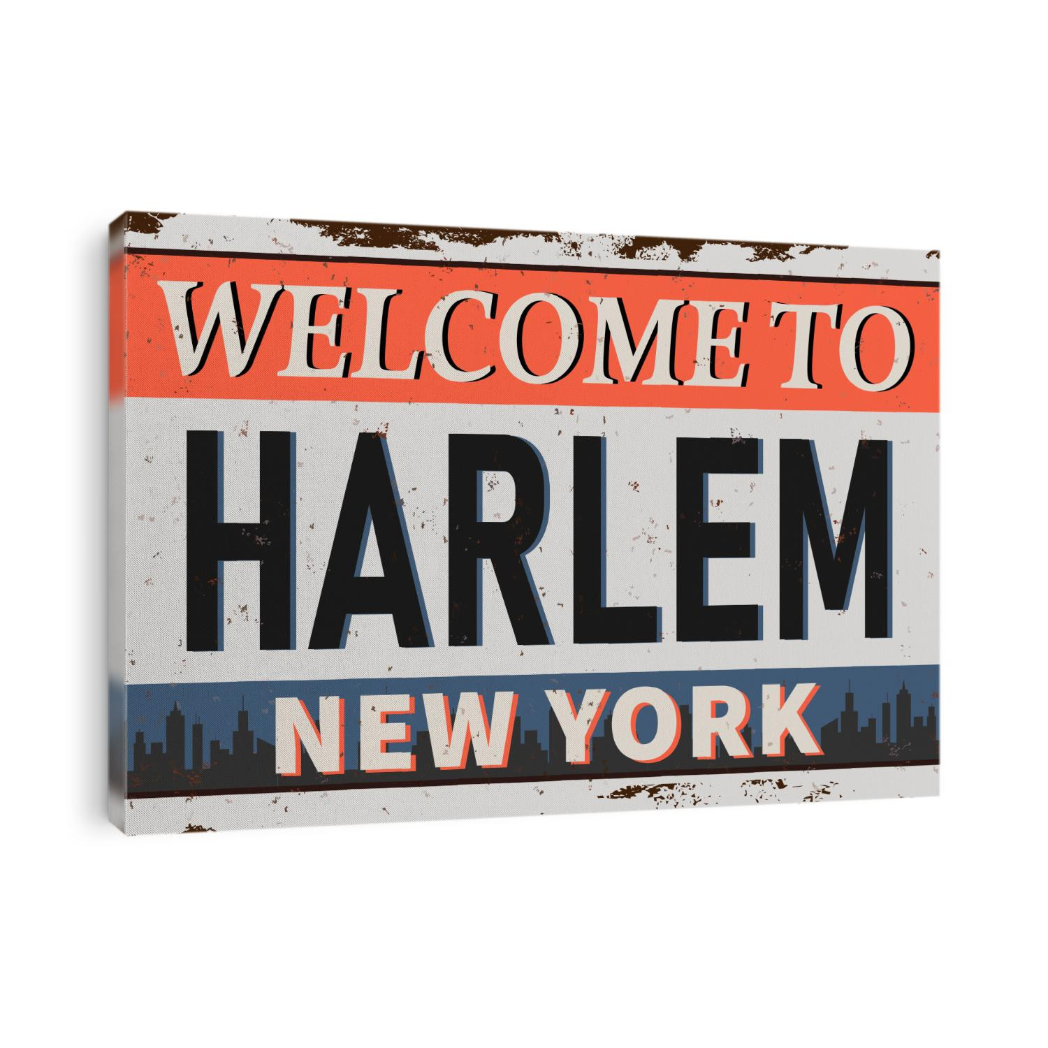 Welcome to Harlem New York vintage rusty metal sign on a white background, vector illustration