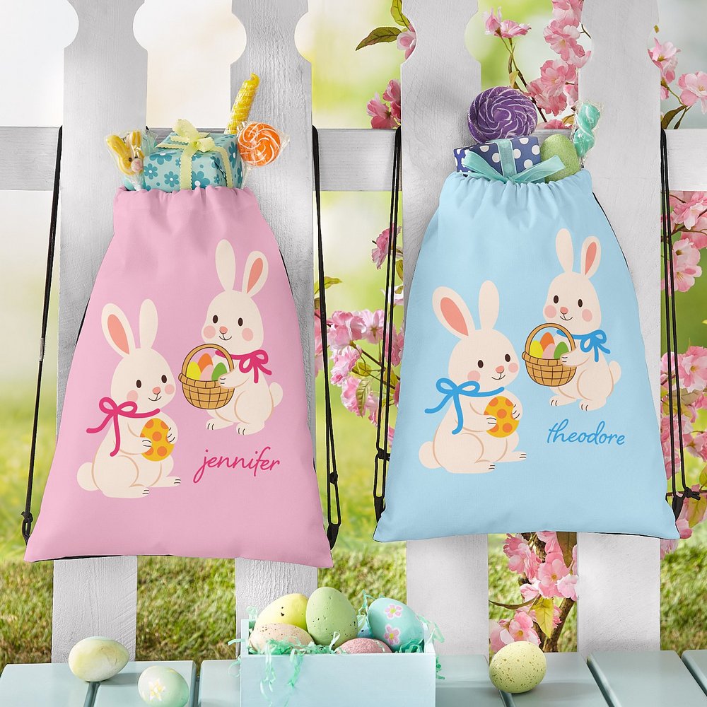 Playful Bunny Duo Drawstring Bag