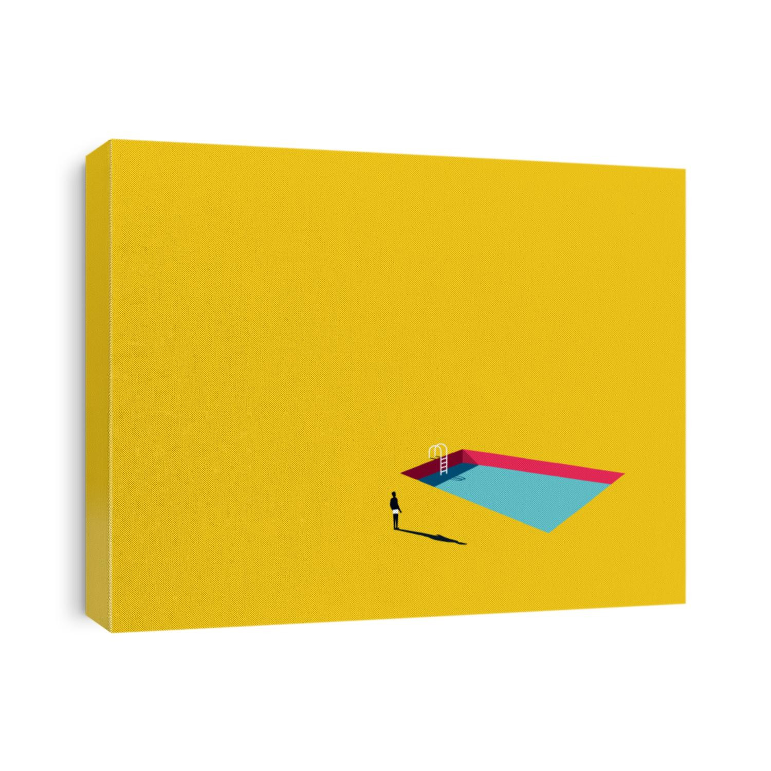 Swimming pool vector cartoon in bright colorful style with man standing next to it. Symbol of summer holiday, vacation, relax, leisure. eps10 illustration.