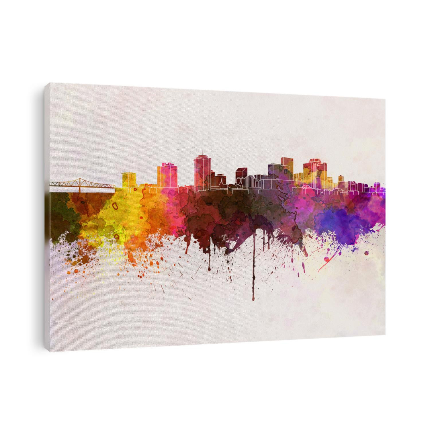New Orleans skyline in watercolor background
