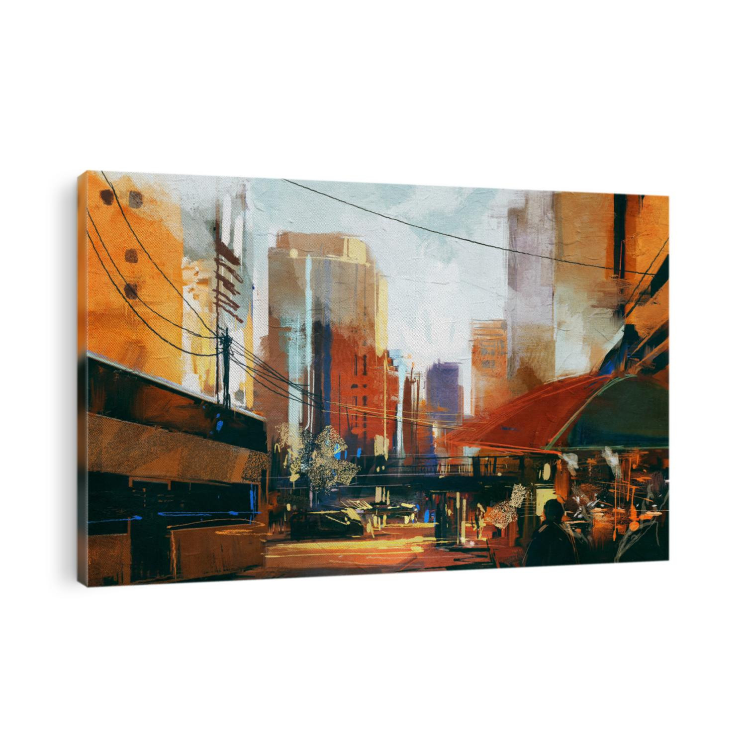 painting of city street in the morning,illustration