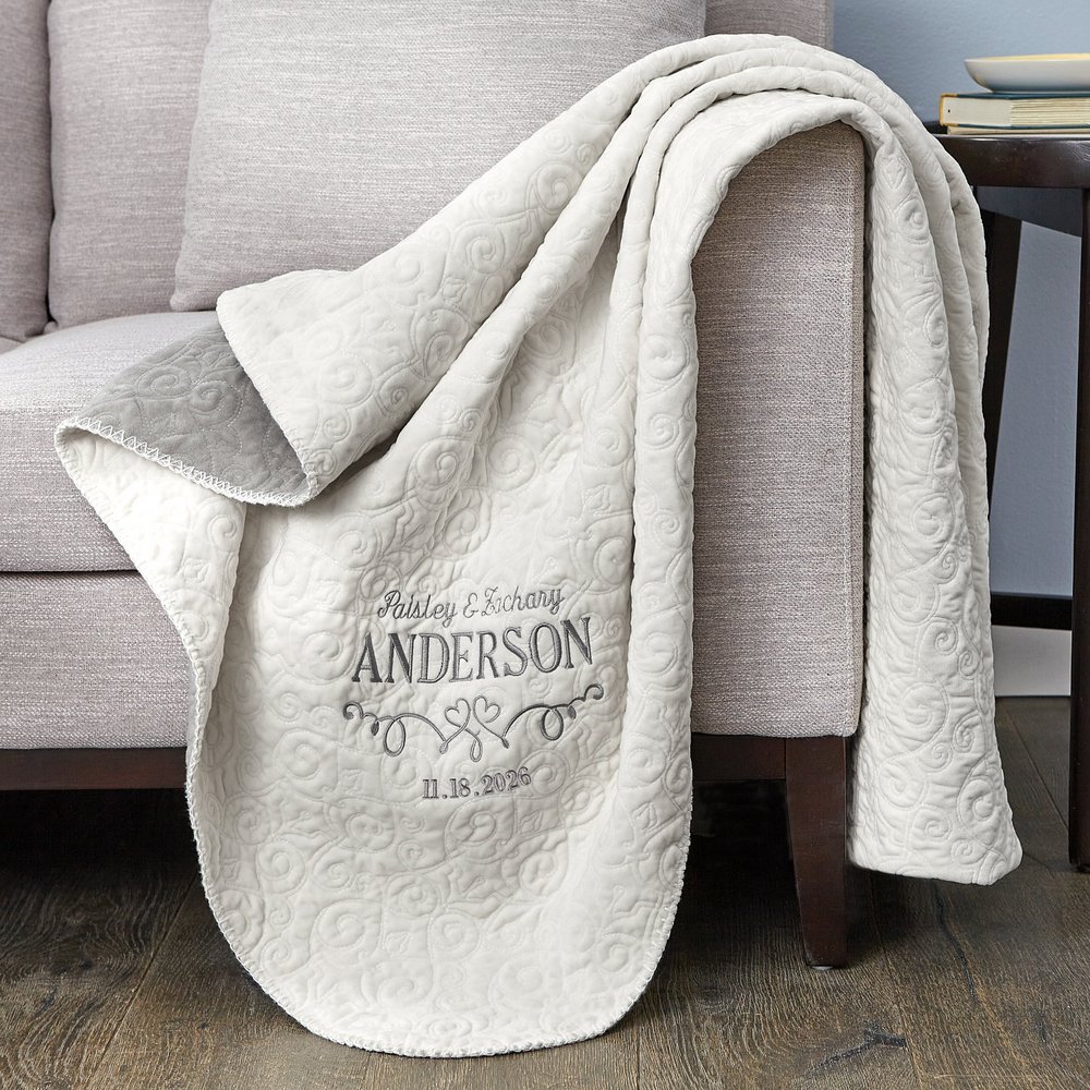 Dual Hearts Personalized Embroidered Quilted Throw
