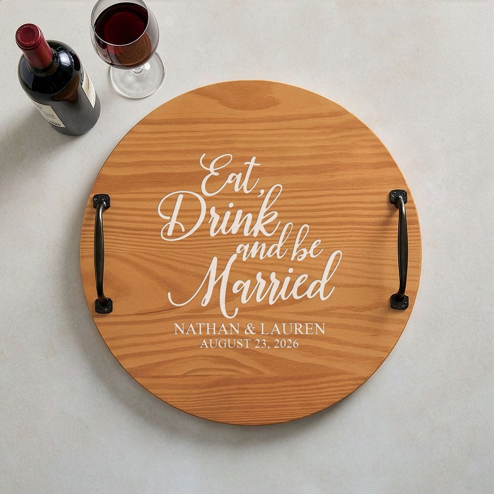 Savor, Sip & Be United Personalized Wooden Barrel Tray