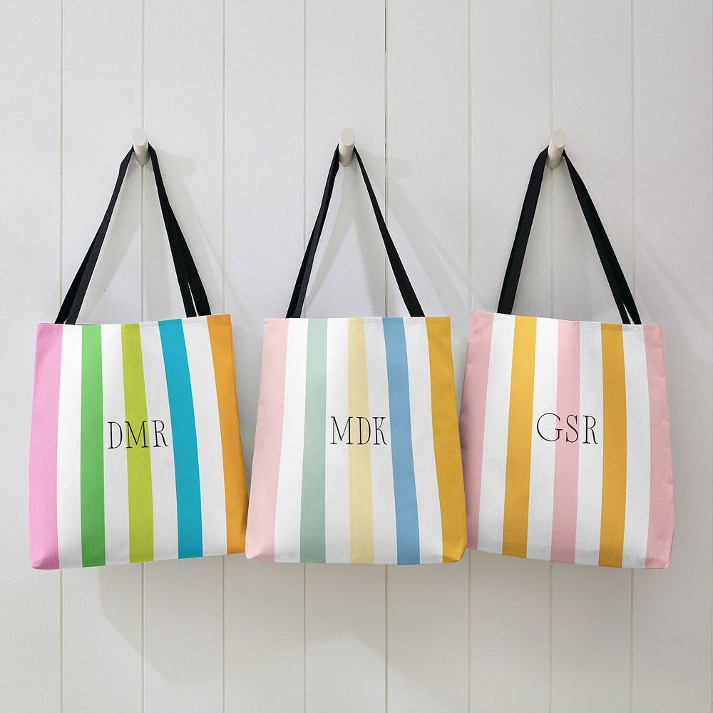 Striped Monogram Tote Bag