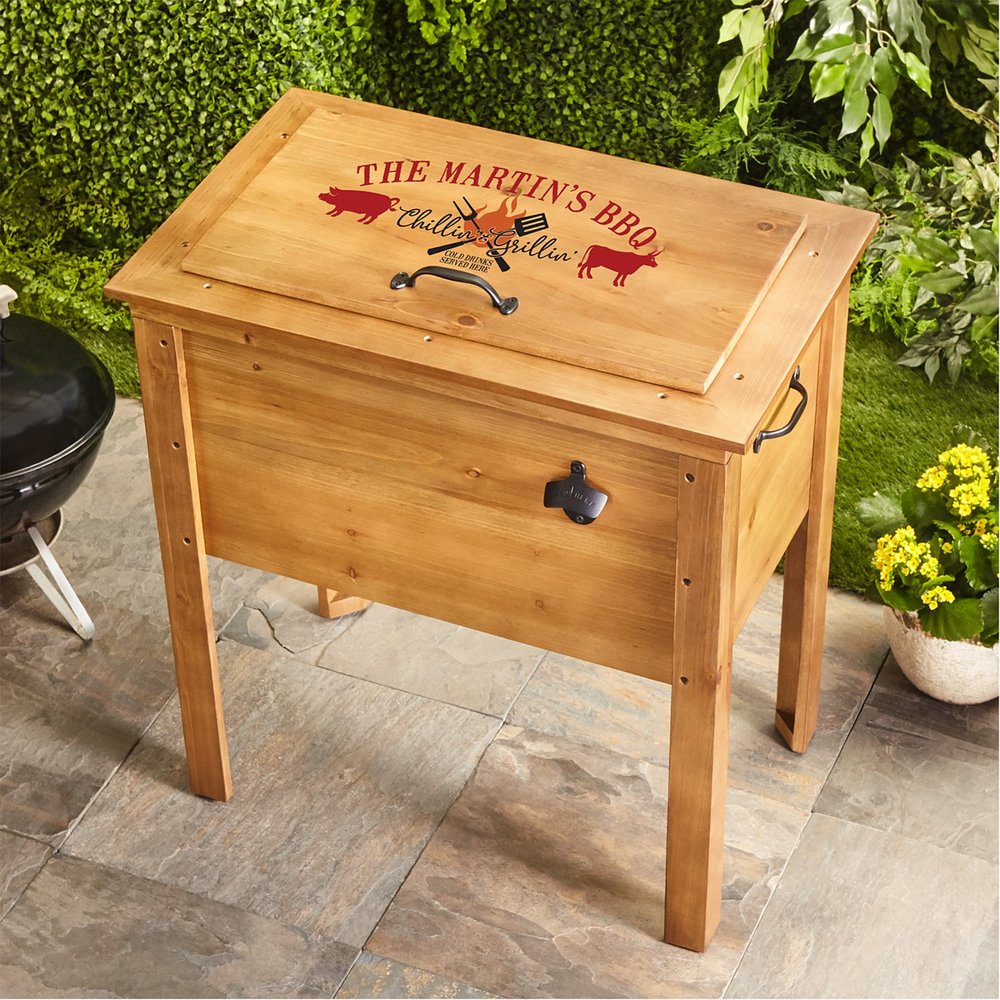 Relax & BBQ Personalized Outdoor Wooden Cooler