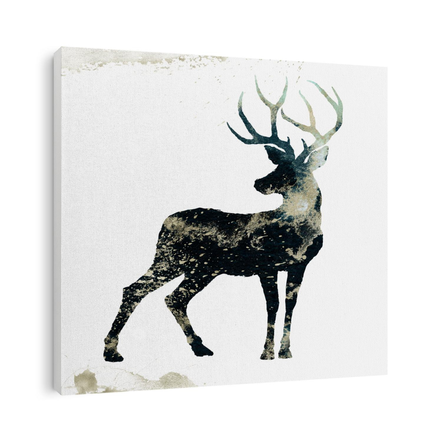 Watercolor Textured Animal - reindeer composition with gold brush stroke. Unique collection for wedding invites decoration, logo and many other concept ideas.