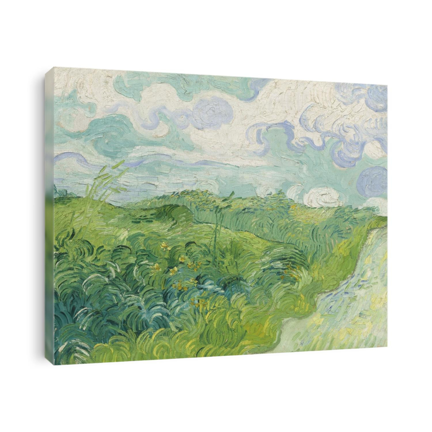 Green Wheat Fields, Auvers, by Vincent van Gogh, 1890, Dutch Post-Impressionist painting, oil on canvas. Painted in the last months of his life, Van Gogh's painted with broad calligraphic strokes. Th