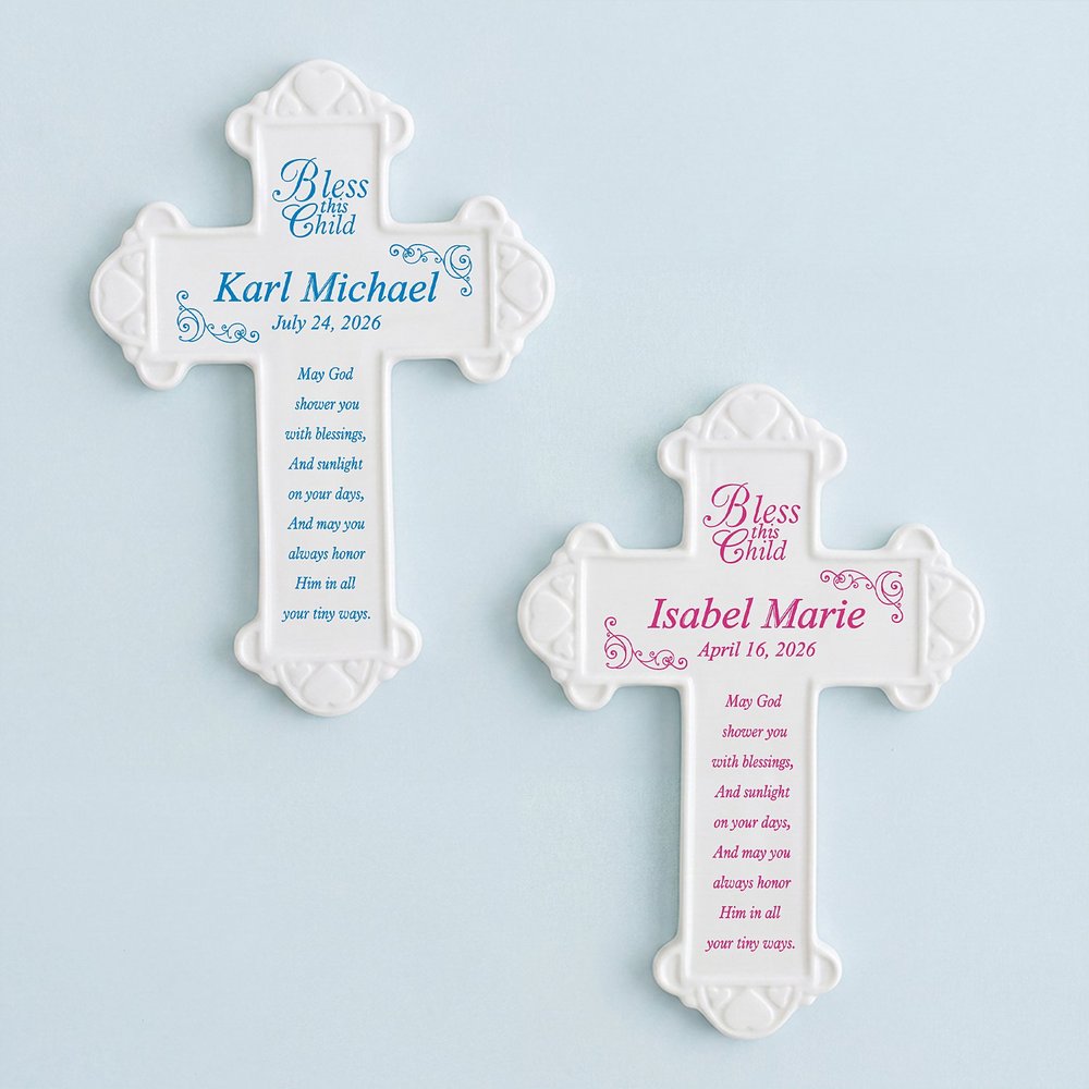 Cherish This Child Ceramic Personalized Cross