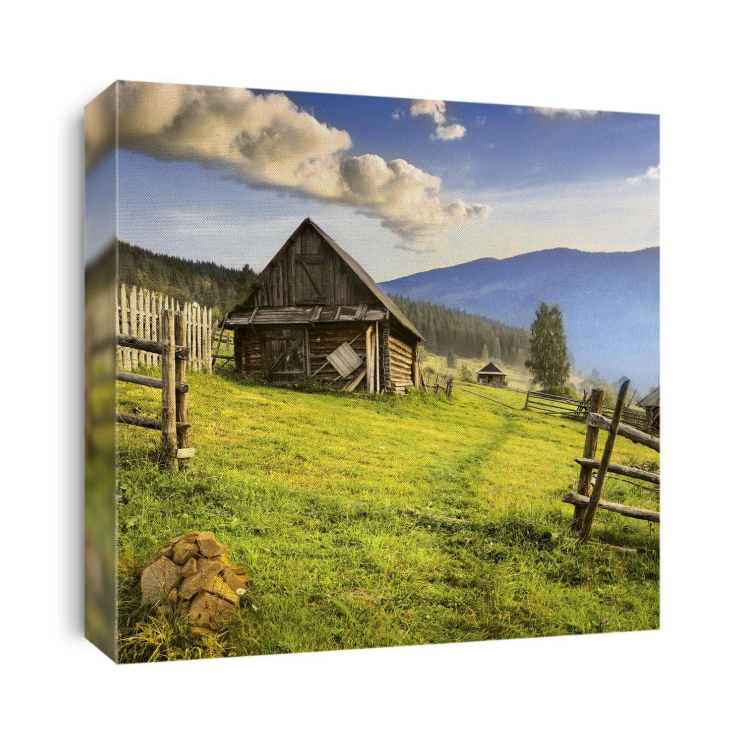 Summer landscape. Mountain village in the Ukrainian Carpathians.