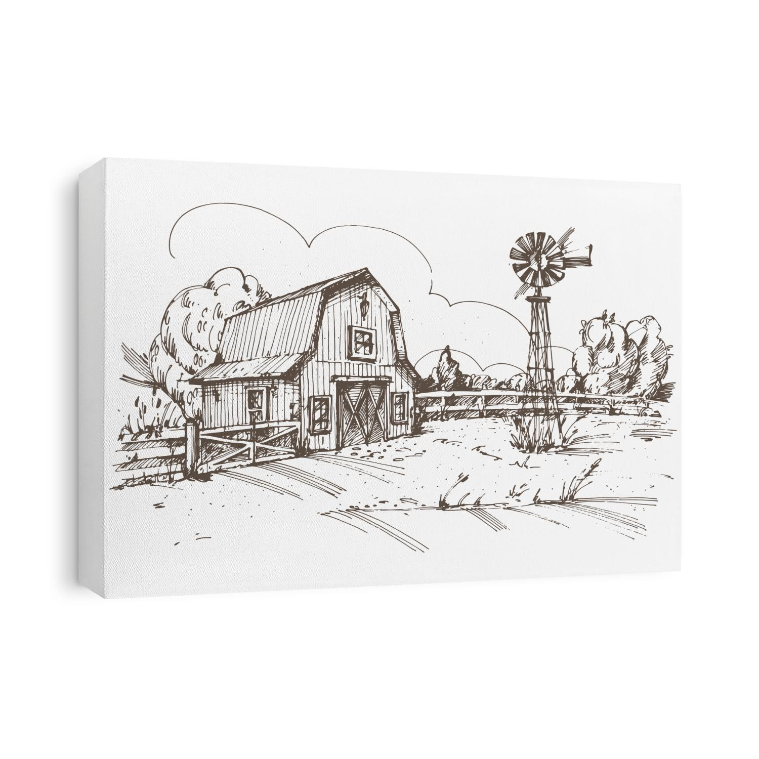 Hand drawn illustration of farmhouse. EPS 10. No transparency. No gradients.