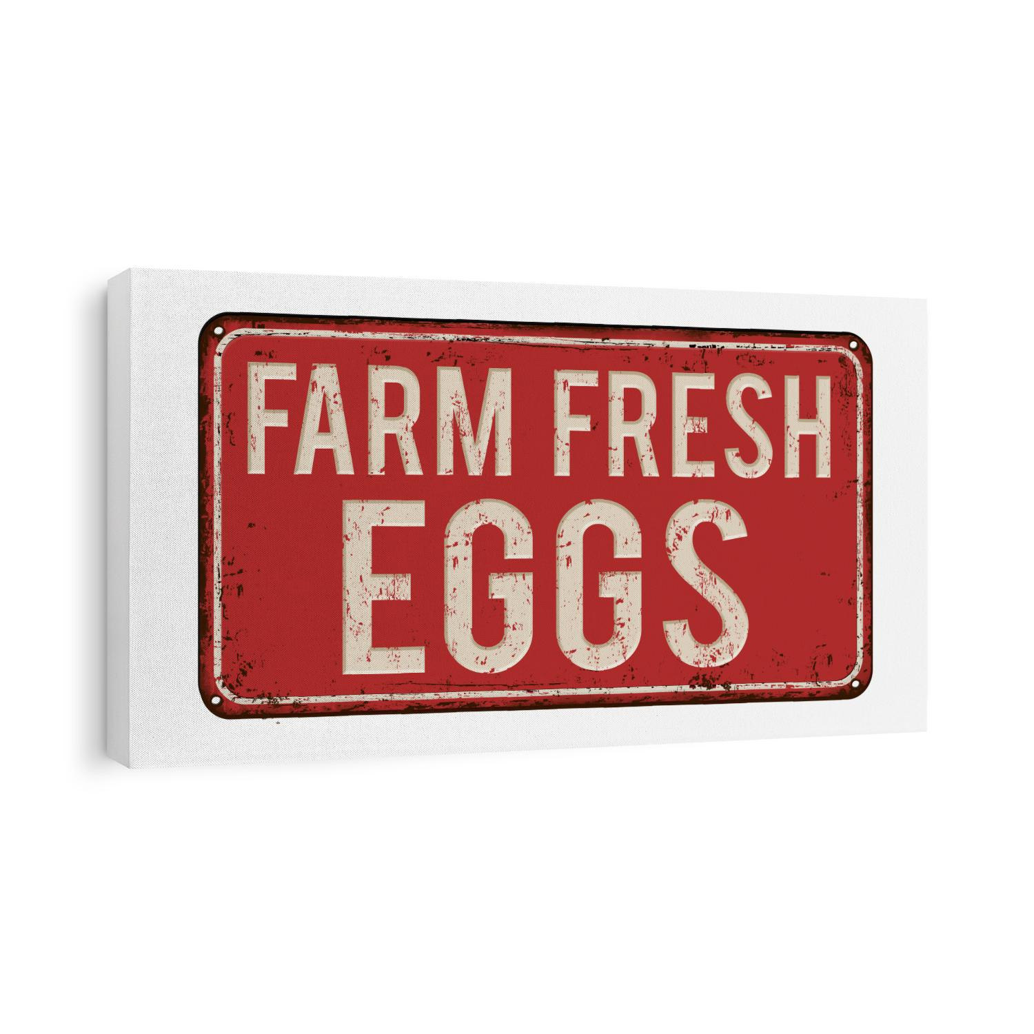 Farm fresh eggs on red vintage rusty metal sign on a white background, vector illustration