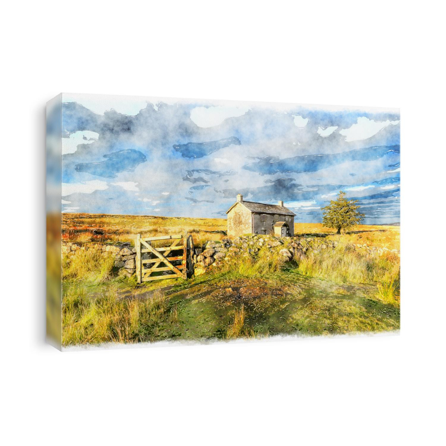 Watercolour painting of a remote abandoned cottage at Nun's Cross near Princetown on dartmoor National Park in Devon