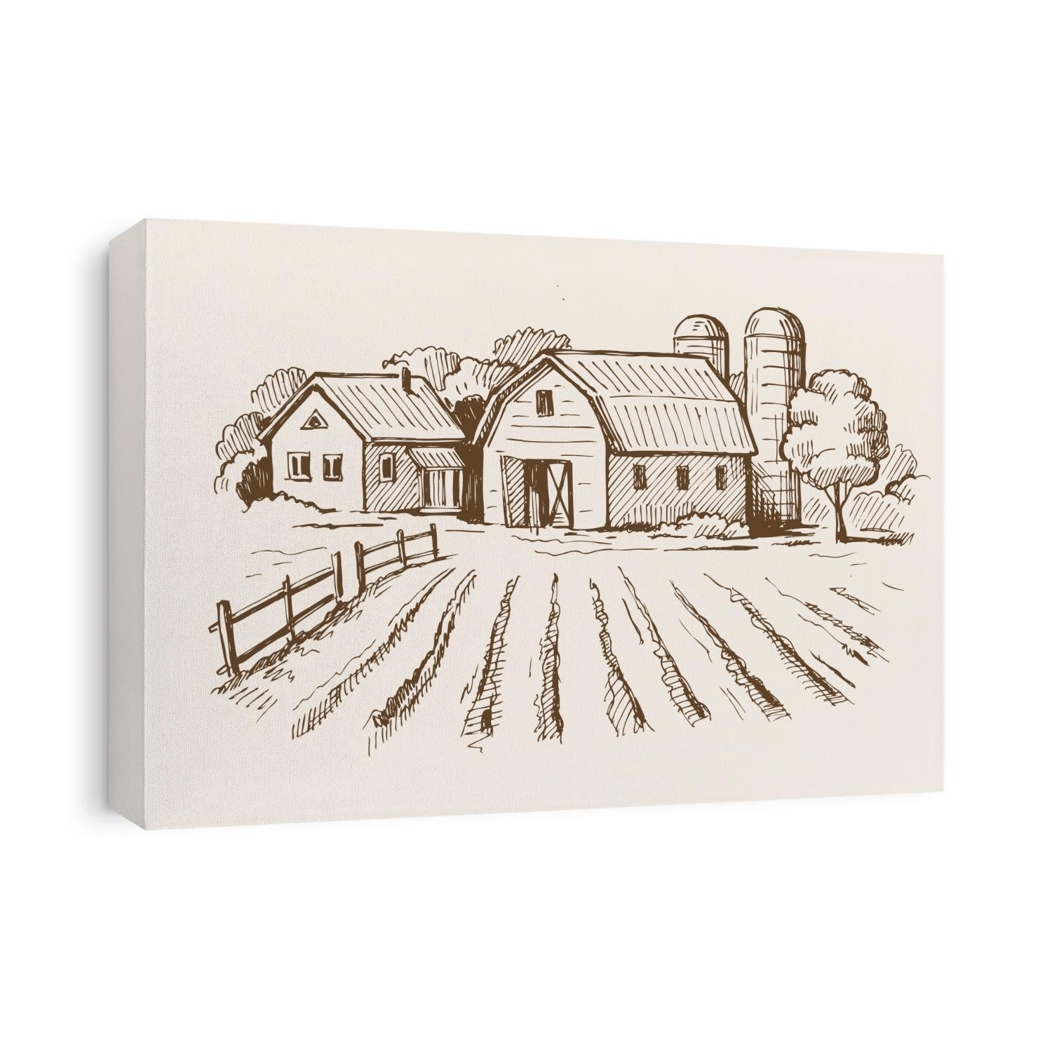vector image of village and landscape farm