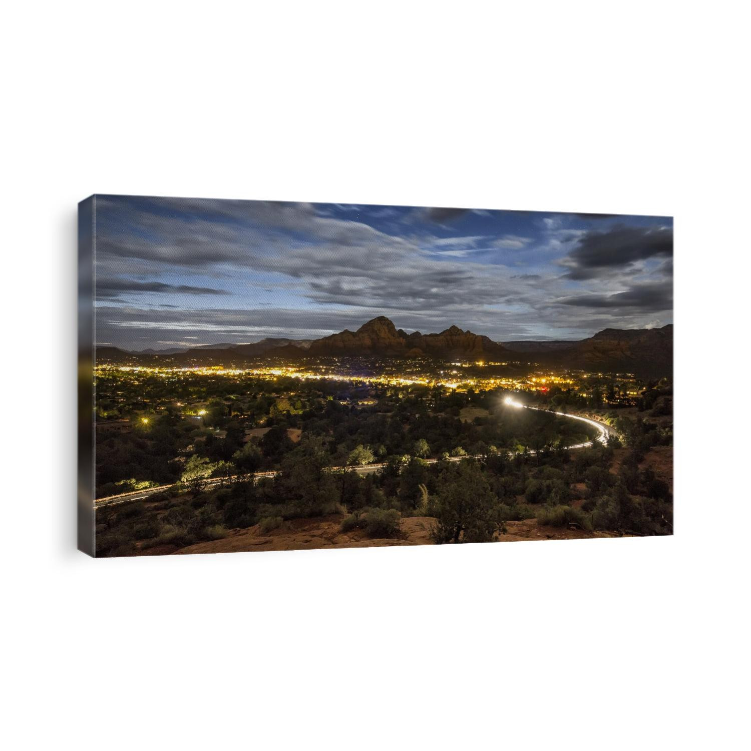 Sedona, Arizona after dark from above