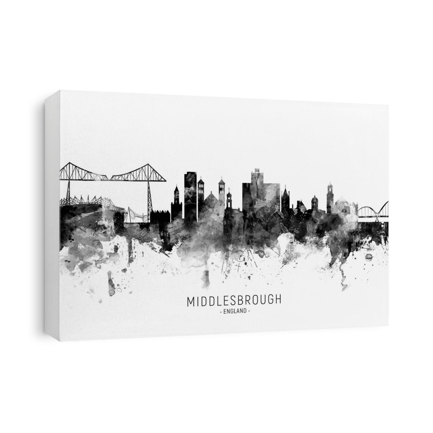 Watercolor art print of the skyline of Middlesbrough, England, United Kingdom