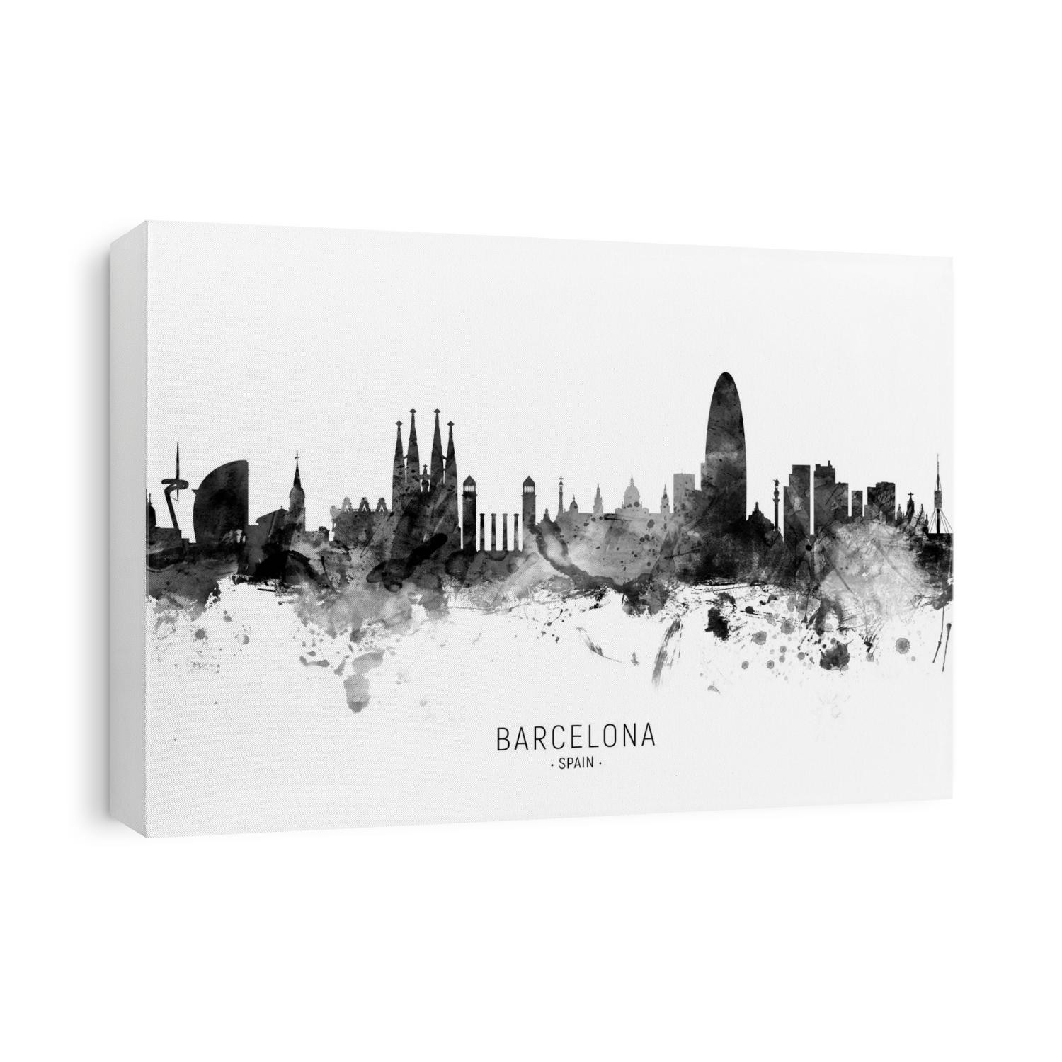 Watercolor art print of the skyline of Barcelona, Spain