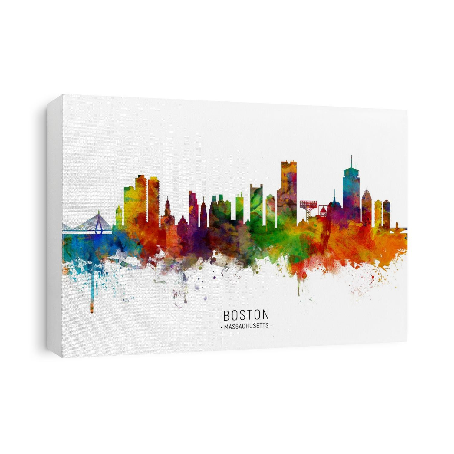 Watercolor art print of the skyline of Boston, Massachusetts, United States
