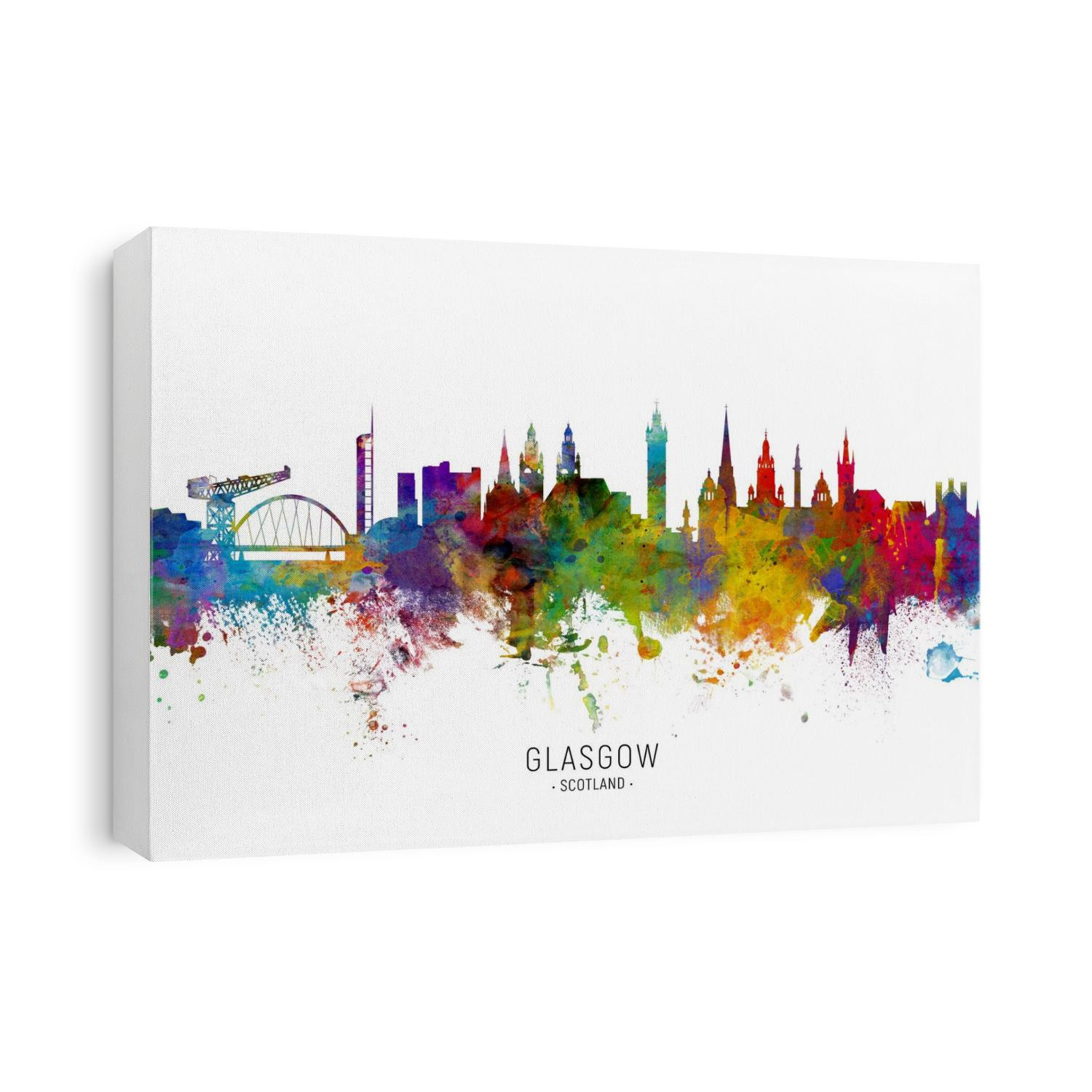 Watercolor art print of the skyline of Glasgow, Scotland, United Kingdom