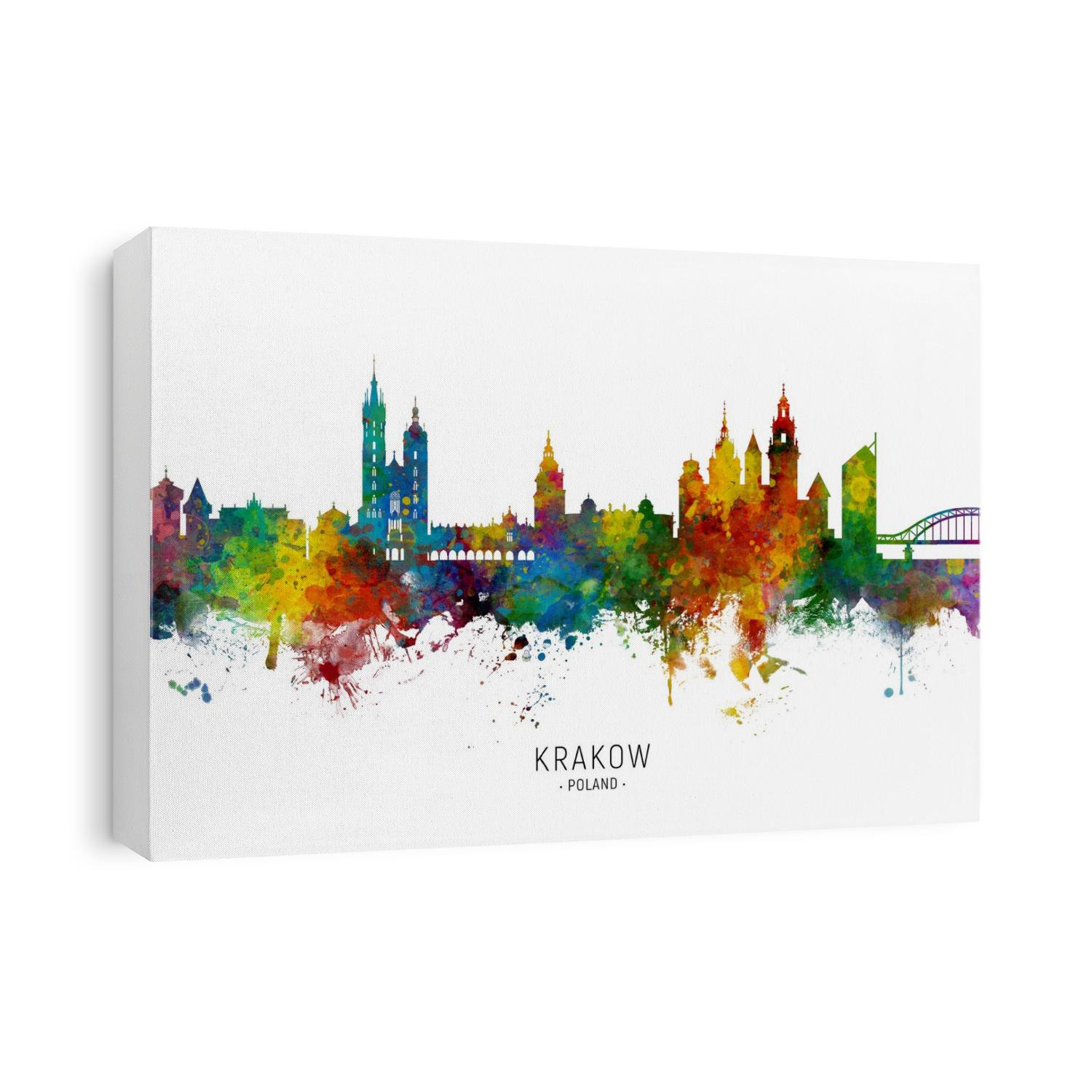 Watercolor art print of the skyline of Krakow, Poland