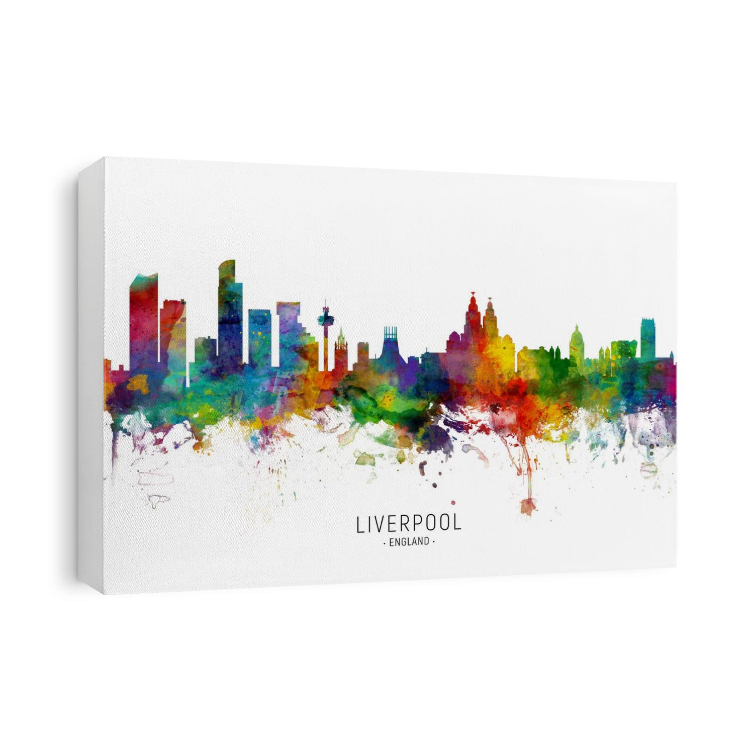 Watercolor art print of the skyline of Liverpool, England