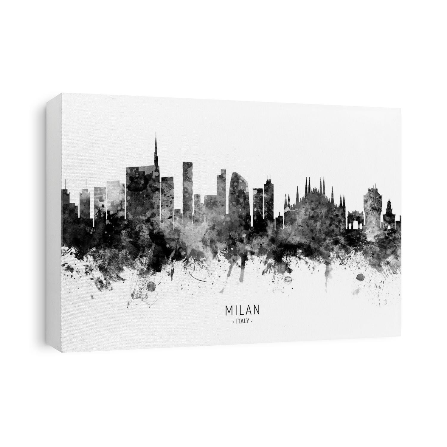 Watercolor art print of the skyline of Milan, Italy