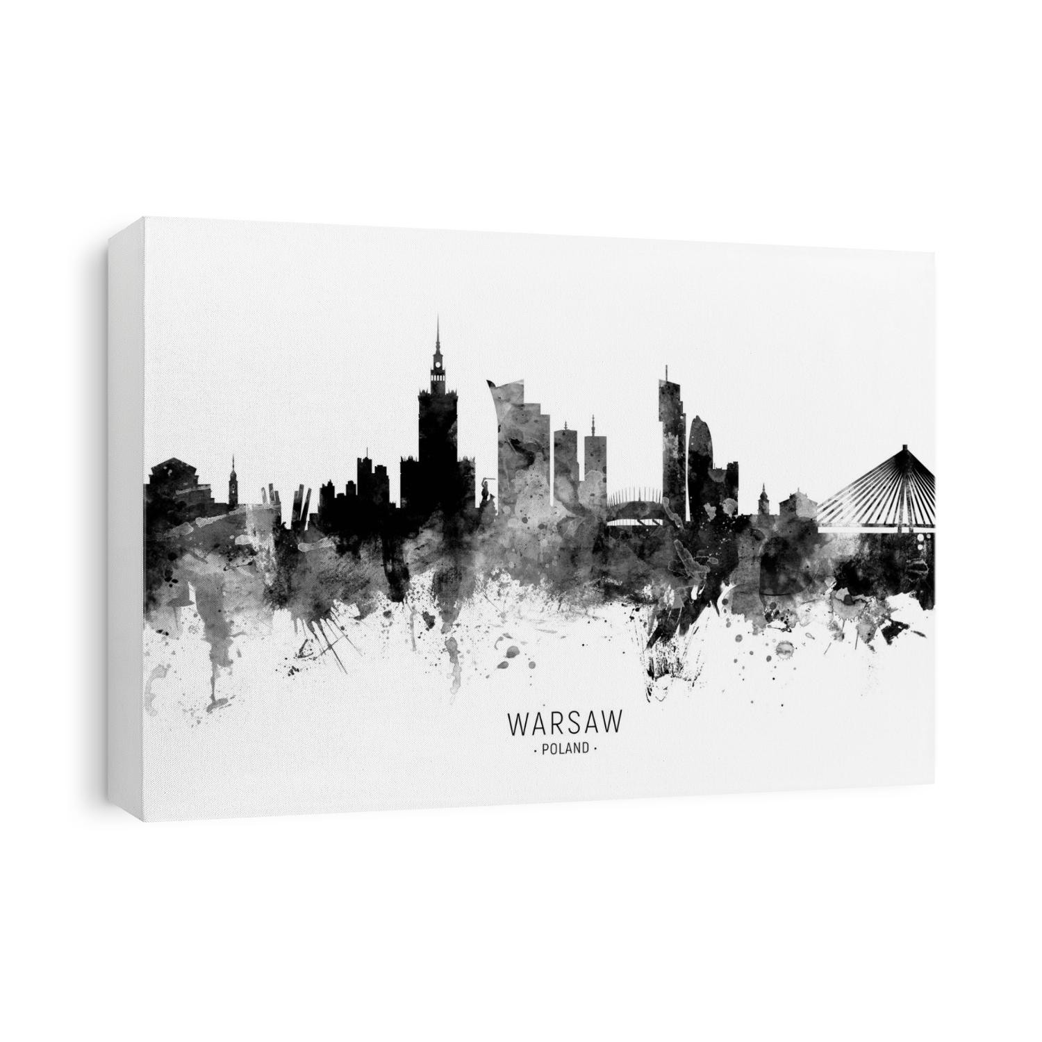 Watercolor art print of the skyline of Warsaw, Poland