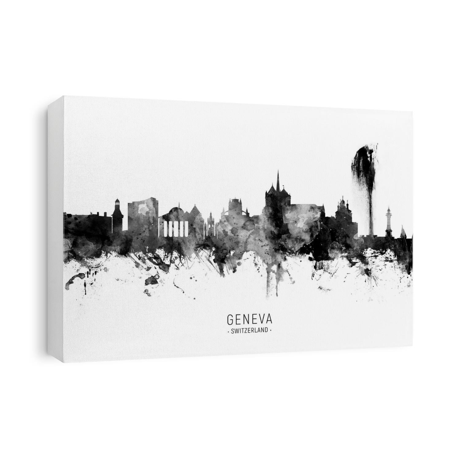 Watercolor art print of the skyline of Geneva, Switzerland